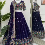 Appetizing Georgette Thread Embroidered Purple Lehenga Choli For Women