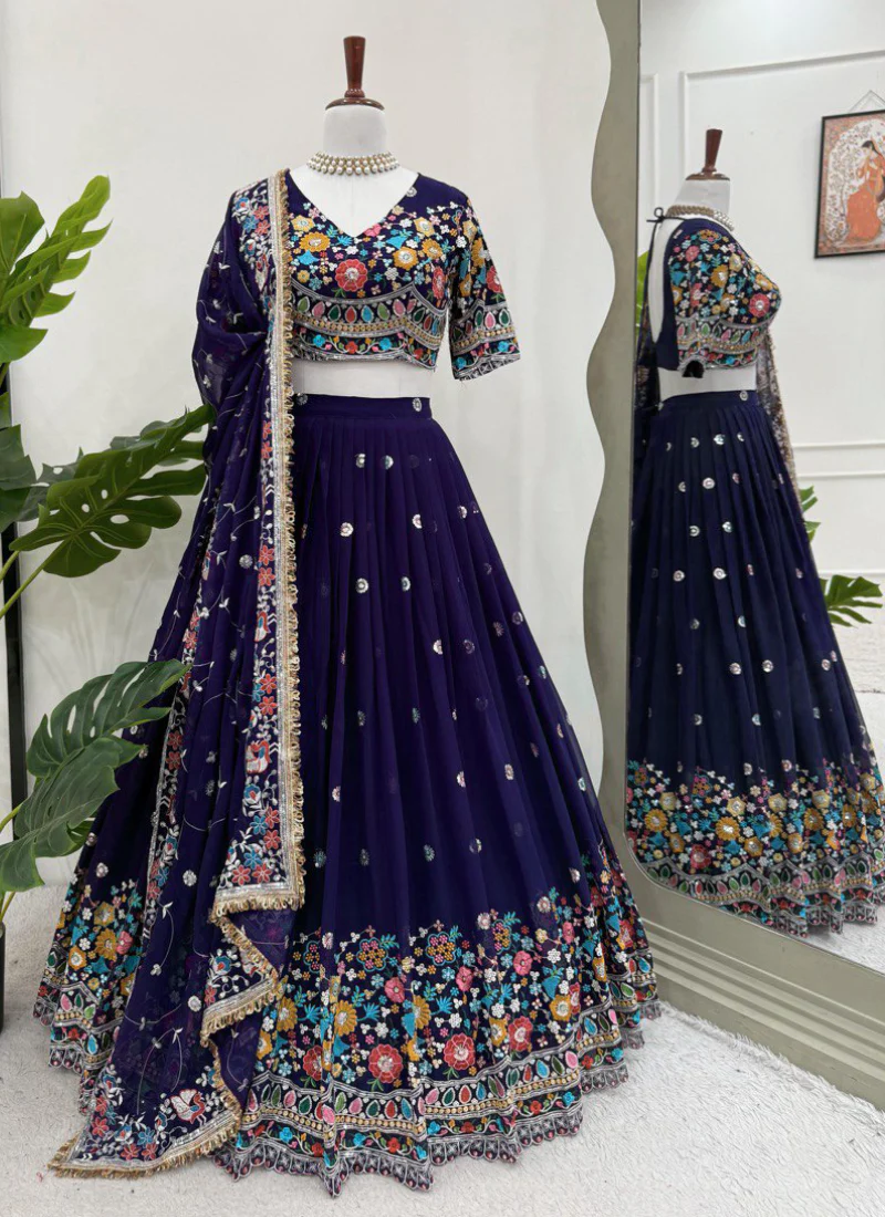 Appetizing Georgette Thread Embroidered Purple Lehenga Choli For Women-1 Appetizing Georgette Thread Embroidered Purple Lehenga Choli For Women - Image 1