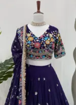 Appetizing Georgette Thread Embroidered Purple Lehenga Choli For Women - Image 3