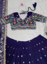 Appetizing Georgette Thread Embroidered Purple Lehenga Choli For Women - Image 4