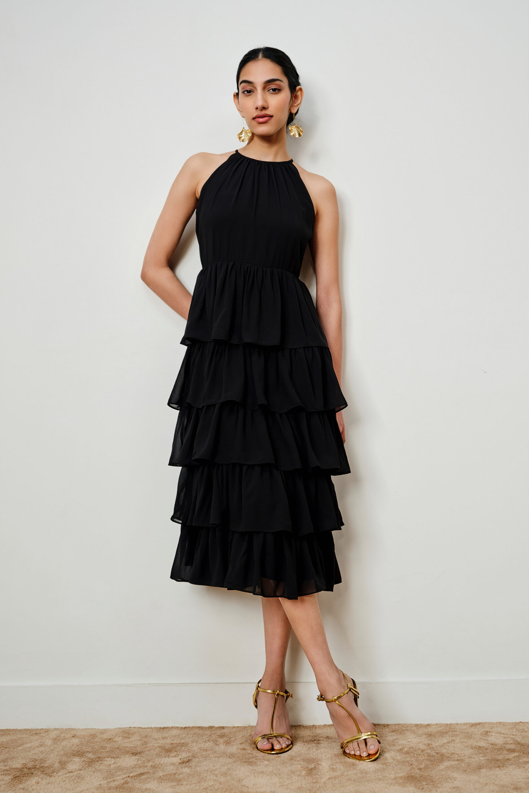 Black Sleeveless Ruffled Dress-3 Black Sleeveless Ruffled Dress - Image 1