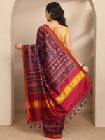Blue Ikkat Printed Silk Blend Saree With Unstitched Blouse Piece - Image 3