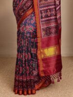 Blue Ikkat Printed Silk Blend Saree With Unstitched Blouse Piece - Image 5