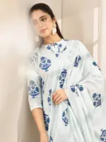 Blue Printed Cotton Straight Suit Sets With Dupatta - Image 2