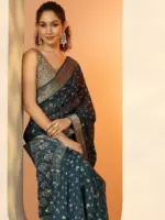 Blue Woven Design Georgette Saree With Unstitched Blouse Piece - Image 2