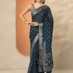 Blue Woven Design Georgette Saree With Unstitched Blouse Piece