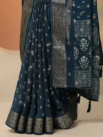 Blue Woven Design Georgette Saree With Unstitched Blouse Piece - Image 7