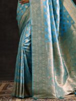 Blue Woven Design Silk Blend Saree With Unstitched Blouse Piece - Image 6