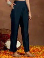 Blue Yoke Design Silk Blend Straight Suit With Dupatta - Image 7