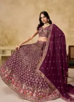 Comely Georgette Thread Embroidery Work Maroon Lehenga Choli For Women - Image 7