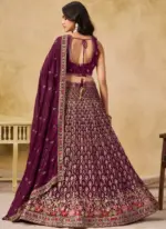 Comely Georgette Thread Embroidery Work Maroon Lehenga Choli For Women - Image 8