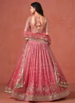 Fantastic Georgette Zari Embroidered Peach Lehenga Choli For Women - Image 6