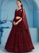 Georgette Thread Embroidered Work Maroon Monochrome Lehenga Choli - Image 3