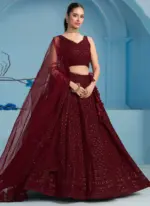 Georgette Thread Embroidered Work Maroon Monochrome Lehenga Choli - Image 4