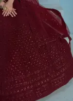 Georgette Thread Embroidered Work Maroon Monochrome Lehenga Choli - Image 5