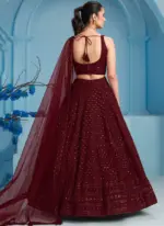 Georgette Thread Embroidered Work Maroon Monochrome Lehenga Choli - Image 6