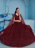 Georgette Thread Embroidered Work Maroon Monochrome Lehenga Choli - Image 7