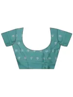 Green Printed Silk Blend Saree With Unstitched Blouse Piece - Image 7