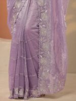 Lavender Embroidered Nylon Saree With Unstitched Blouse Piece - Image 6