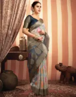 Light Blue Organza Jacquard Woven Saree - Image 4