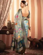 Light Blue Organza Jacquard Woven Saree - Image 5
