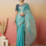 Light Blue Tissue Silk Sequence Lace Saree