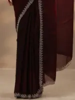 Maroon Solid Silk Blend Saree With Unstitched Blouse Piece - Image 6