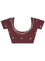 Maroon Solid Silk Blend Saree With Unstitched Blouse Piece - Image 7