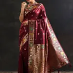 Maroon Woven Design Silk Blend Saree With Unstitched Blouse Piece