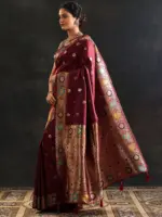 Maroon Woven Design Silk Blend Saree With Unstitched Blouse Piece - Image 2