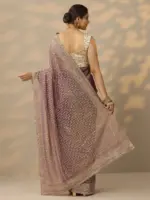 Mauve Embroidered Banarasi Nylon Saree With Unstitched Blouse Piece - Image 4