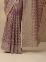 Mauve Embroidered Banarasi Nylon Saree With Unstitched Blouse Piece - Image 6
