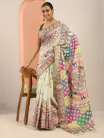 Multi Printed Silk Saree With Unstitched Blouse Piece - Image 2