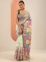 Multi Printed Silk Saree With Unstitched Blouse Piece - Image 3