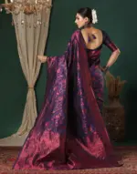 Navy Blue Silk Woven Banarasi Saree - Image 5