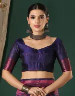 Navy Blue Silk Woven Banarasi Saree - Image 6