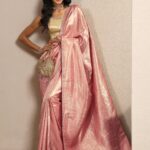 Peach Woven Design Silk Blend Saree With Unstitched Blouse Piece