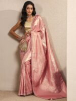 Peach Woven Design Silk Blend Saree With Unstitched Blouse Piece