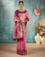 Pink Silk Woven Banarasi Saree - Image 2