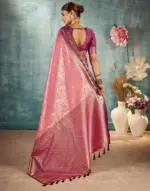 Pink Silk Woven Banarasi Saree - Image 3