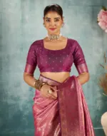 Pink Silk Woven Banarasi Saree - Image 5