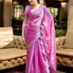 Pink Tissue Silk Sequence Embroidery Saree