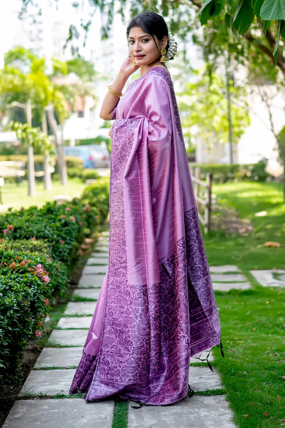 Purple Raw Silk Saree With Blouse Piece-1 Purple Raw Silk Saree With Blouse Piece - Image 1