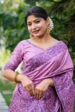 Purple Raw Silk Saree With Blouse Piece - Image 4