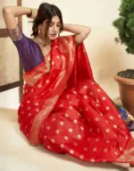 Red Silk Woven Paithani Saree - Image 4