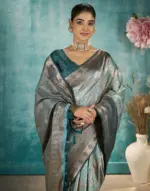 Sea Green Silk Woven Banarasi Saree - Image 2