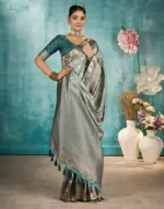 Sea Green Silk Woven Banarasi Saree - Image 4