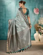 Sea Green Silk Woven Banarasi Saree - Image 5