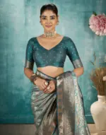 Sea Green Silk Woven Banarasi Saree - Image 6