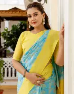 Sky Blue Silk Woven Banarasi Saree - Image 4